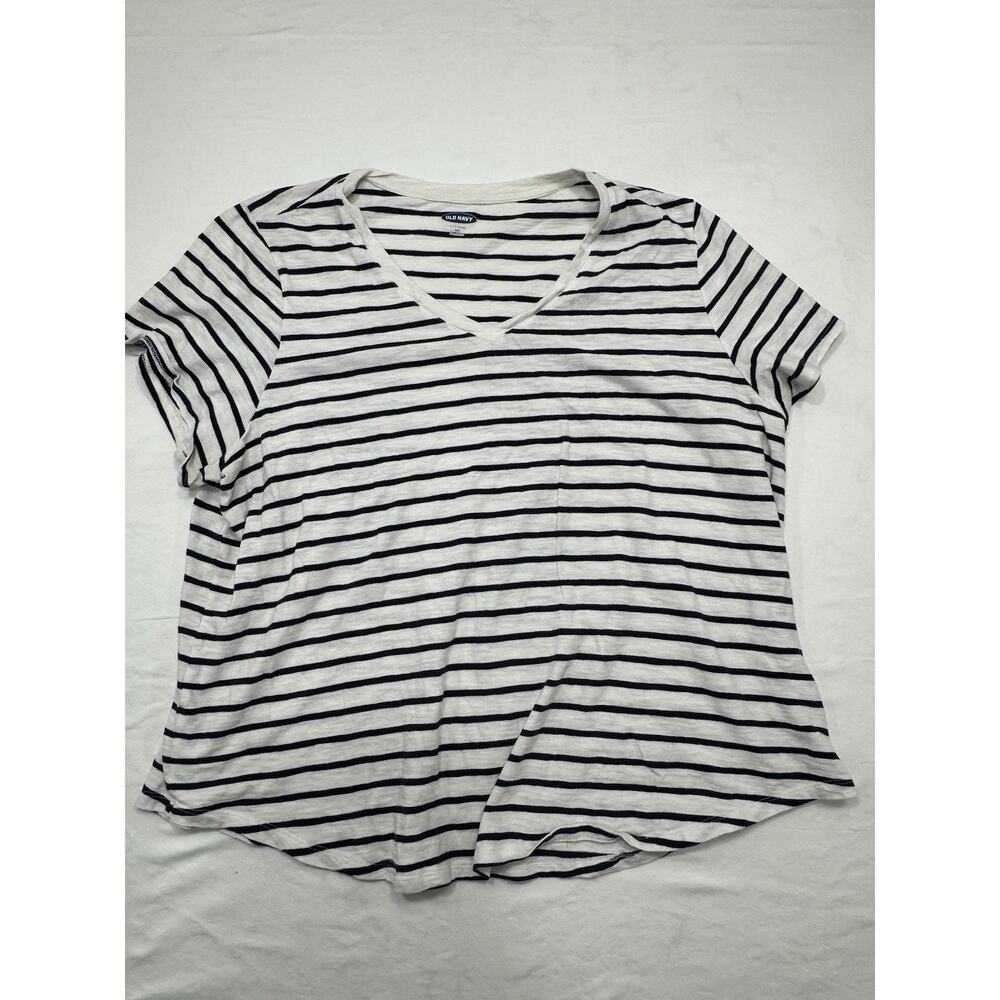 Women's OLD NAVY Everywear Size XXL Black and White Striped Short Sleeve Tee